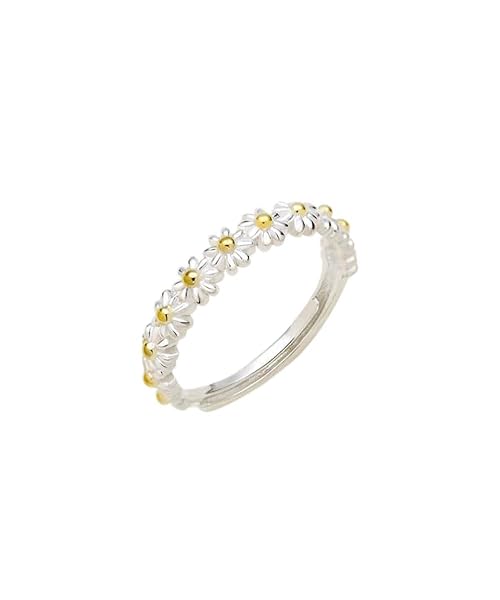 Tivleed Adjustable Daisy Flower Eternity Ring for Women - Dainty Floral Stackable Thumb Ring with Open Band Design in Gold-Plated Alloy