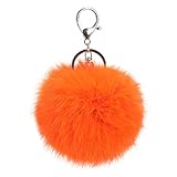 niceEshop(TM) Novelty Rabbit Fur Ball Charm Key Chain for Car Key Ring or Bag (Orange)