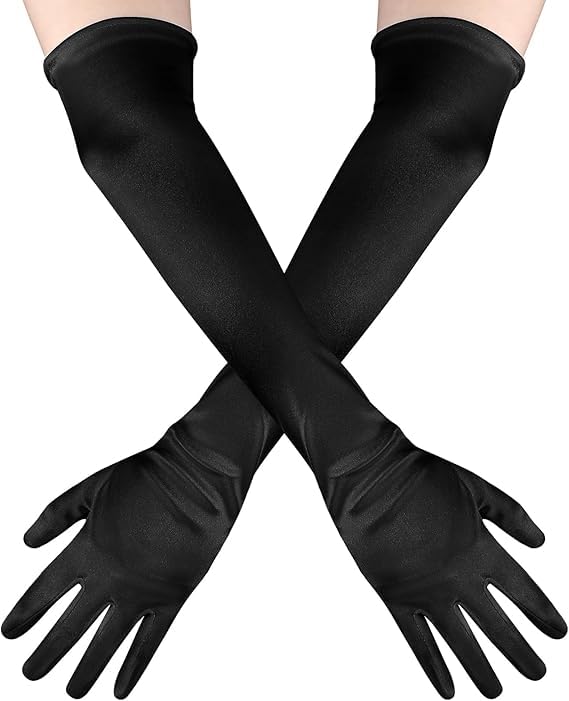 CKCSHI Black Satin Elbow Length Gloves - Long Opera Gloves for Bridal, Fancy Dress, Wedding, Halloween & Evening Party