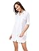 MOQUEEN Womens Button Down Boyfriend Shirt Dress Long Sleeve Basic Blouse Tunic,White,Large