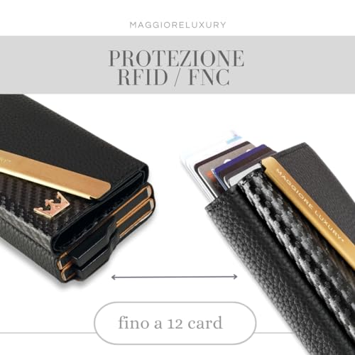 MAGGIORE LUXURY Unisex Wallet Double Card Holder Up to 12 Cards Genuine Leather for Men and Women Protection Rfid Protection Italian Quality Free Coin Purse Double Gold Wallet Milan