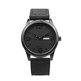 Chronos Quartz Black Leather Men's Wrist Watch Waterproof Classic Round Black Dial Large Number Calendar