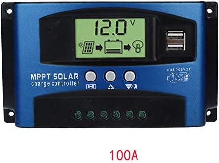 Ainstsk Solar Charge Controller, MPPT 40A-100A 12V/24V Auto Focus Tracking Solar Panel Regulator Dual USB Port Charge Controller (100A)