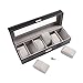 Zeeshy 6- slot Watch Box Black Pu Leather Diaplay Case Glass Top with Key Lock