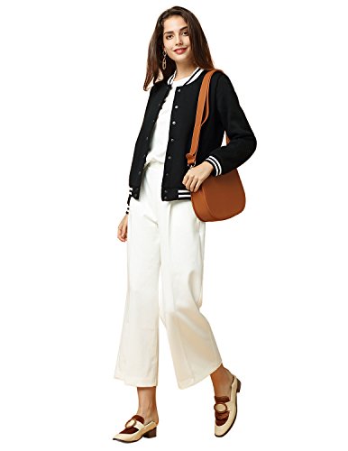 ASMAX HaoDuoYi Womens Varsity Ribbed Color Block Long Sleeve Baseball Bomber Jacket Black