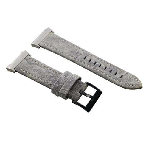 Lisin Classic Leather Wristband With Metal Connectors For Fitbit Ionic (Gray) - Thumbnail 5