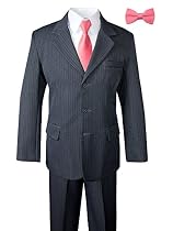 Boys Pinstripe Suit with Matching Tie and Bow Tie Grey-Coral 2T