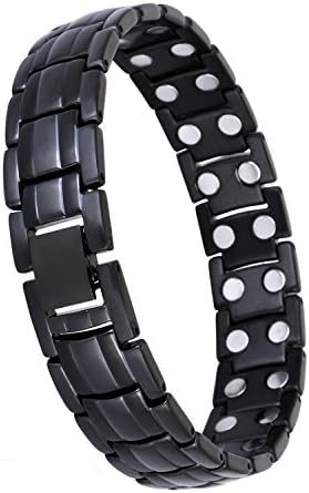 Double Magnets Titanium Magnetic Therapy Bracelet Pain Relief for Arthritis and Carpal Tunnel by EASTREACH (Black)