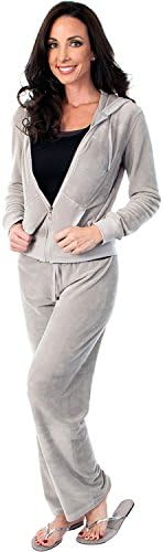Agiato Womens Zip Up Plush Soft Velour Jogging Track Suit (Gray, XS)