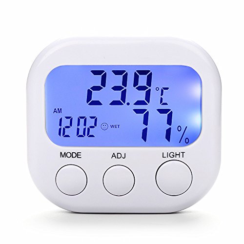 Wellish Digital Hygrometer Indoor Thermometer Humidity Monitor Temperature Humidity Gauge with Alarm Clock & Blue Backlight, Wireless for House