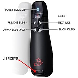 Red Star Tec Wireless Powerpoint and Keynote Presentation Remote Clicker PR-819 (Black, 1 Pack)