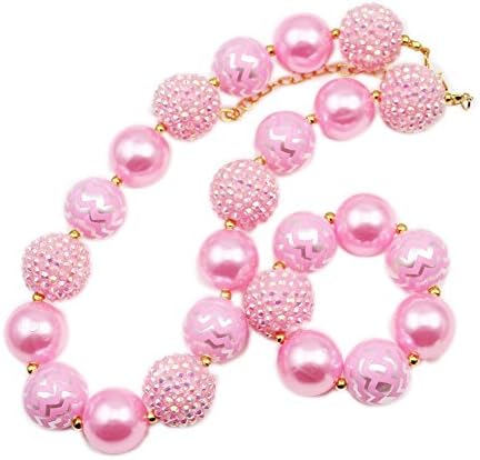 Pink Bubblegum Chevron Necklace Girls Chunky Bead Blush Baby Necklace Pink Baby Necklace C15