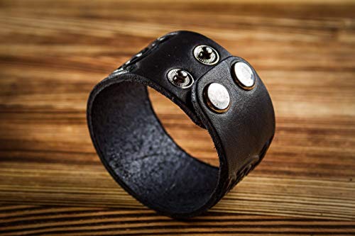 Real Leather Viking Tress Bracelet 6.3”- 7” Wrist Adjustable Black Cuff Wrap Punk Wristband Stylish Accessory Gift Box - Thumbnail 3