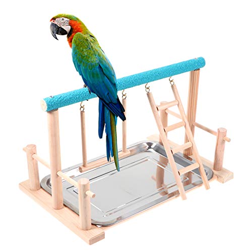 POPETPOP Bird Play Stand – Parrot Playground Wood Bird Playpen, Parrot Playstand Bird Playground Perch Gym Ladder with Toys Exercise Play