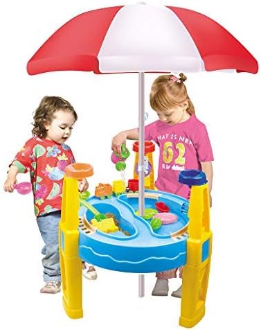 sand and water table with umbrella