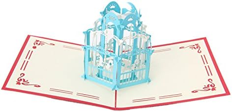 YXTech 3D Pop Up Greeting Cards Happy Birthday Merry Christmas Handmade Card (blue)