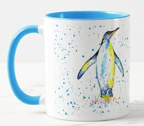 Vixar Penguin Bird Watercolour Rainbow Art Coloured Mug Cup, Gift, Birthday, Work, Office, Christmas Tea Coffee (L. Blue)