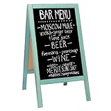 Wooden A-Frame Sign with Eraser & Chalk - 40 x 20 Inches Magnetic Sidewalk Chalkboard - Sturdy Freestanding Turquoise Sandwich Board Menu Display for Restaurant, Business or Wedding