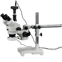 AmScope SM-3TZ-54S-9M Digital Professional Trinocular Stereo Zoom Microscope, WH10x Eyepieces, 3.5X-90X Magnification, 0.7X-4.5X Zoom Objective, 54-Bulb LED Light, Single-Arm Boom Stand, 110V-240V, Includes 0.5X and 2.0X Barlow Lenses and 9MP Camera with Reduction Lens and Software