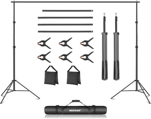 NEEWER Fotostudio Hintergrund Stützsysteme, 3m breit 2m hoch, Verstellbarer Hintergrundständer mit 4 Querstangen, 6 Hintergrundklemmen, 2 Sandsäcken,