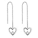 Threader Earrings Sterling Silver Long Linear Heart Dangle Drop Earrings for Women Hypoallergenic (Heart Earrings)
