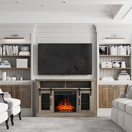 HOSEOKA Fireplace TV Stand with Sliding Barn Door Media Entertainment