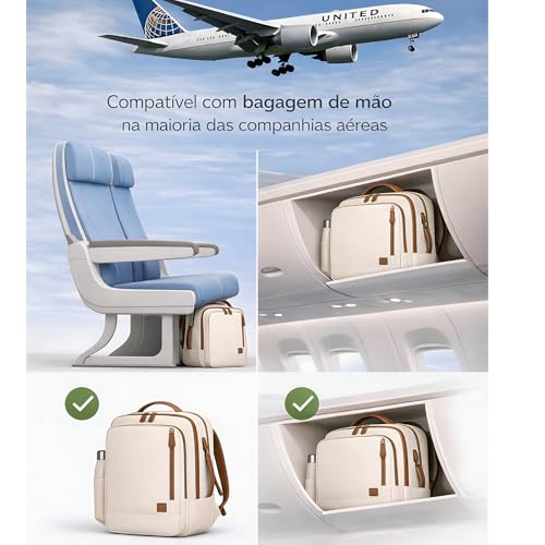 Mochila Viagem Avião Expansível Impermeável Resistente Grande Capacidade Mala de Bordo Bagagem de Mão com Saída USB Multifuncional