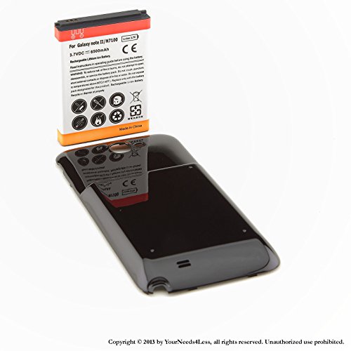 YN4L® 6500mAh extended battery for Samsung Galaxy Note II GT-N7100; T-Mobile SGH-T889; SPH-L900; AT&T SGH-i317; Verizon SCH-i605 + Black cover