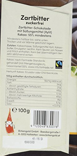 Birkengold Birkenzucker Zartbitter Schokolade, 3er Pack (3 x 100 g) – Bild 3