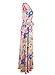 MIHOLL Women's Paris Bohemian 3/4 Sleeve Faux Wrap Long Maxi Resort Dress (Large, Yellow Pink)