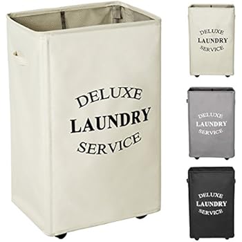 WOWLIVE Large Rolling Laundry Hamper with Wheels Collapsible Laundry Basket on Wheels Durable Laundry Bag on Wheels Foldable Rectangular Hampers for Laundry (Beige)