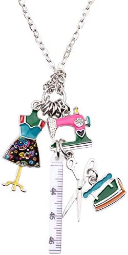 NEWEI Cute Enamel Alloy Tailor Tools Sewing Machine Scissors Pendant Necklace Collar Chain Fashion Jewelry for Women Girls Gift