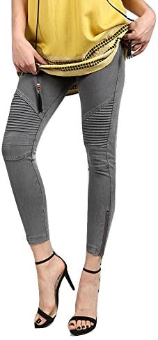 Beulah Women's Ankle Zip Moto Pant (Medium, Dark Grey)