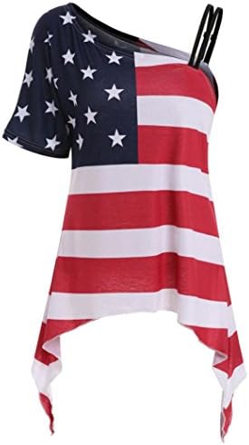 Tsmile Women Plus Size T-Shirt Lady American Flag Printing Short Sleeve Tops Blouse