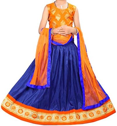 Arrow Fashion Baby Girl Net Lehenga Choli (Orange & Blue)
