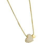 DIAMANTIO 18K Gold Plated Heart Pendant Necklace for Women – Double Heart Charm with Cubic Zirconia, Elegant Box Chain Jewelry