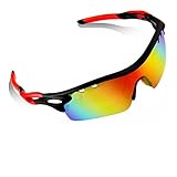 Polarized Sports Sunglasses, Poshei P01 Outdoor Sun Glasses with 5 Interchangeable Lenses for Men Women Baseball Cycling Fishing Golf