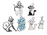 Handmade Cat Charms with Crystal Accents - 6 Pack of Assorted Cat Charms (Exclusive Offer)