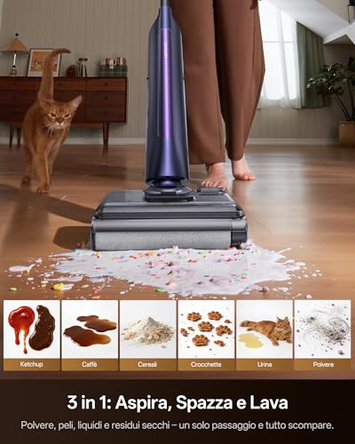 Ultenic AC1 Triflex Vacuum Cleaner, 180° Flat Design, 0.01 mm Edge Cleaning, 3-in-1 Wireless Floor Washer, Self-Cleaning, 55 Minutes Autonomy, Anti-Tangle, Voice Assistant 5 Languages