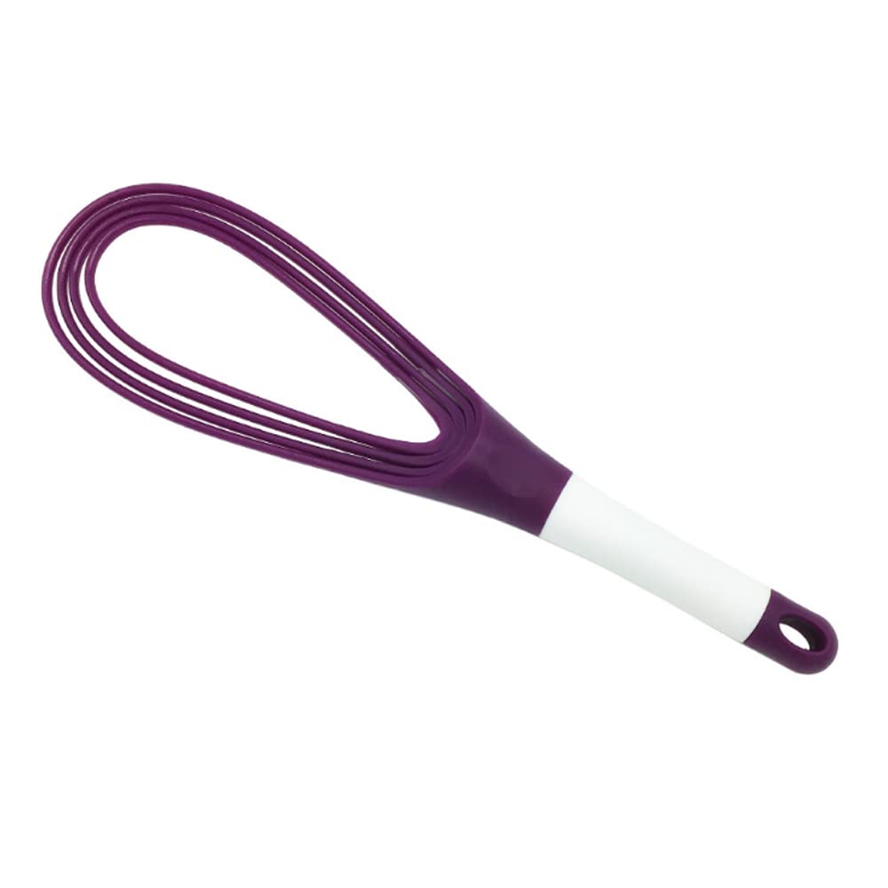 Kitchen Twist Whisk, 29CM Plastic Flat Balloon Whisk Thick Wire Egg Frother Beater Non Stick Cookware for Cooking Blending Whisking Stirring, Purple