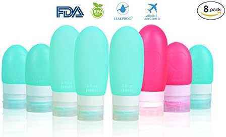 8 Pack Meffe Parent-Child Outfit Smoothness Silicone Travel Container TSA Approved BPA 100% Free 3 Oz(1.25 2 3) Travel Accessories for Carry On Luggage (Mom-Baby 6 Green-2Red)