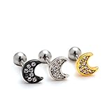 2 Pieces 16g Rhinestone Moon Upper Ear Cartilage Helix Studs Earrings Lobe Piercings 16 Gauges 1/4