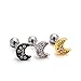 2 Pieces 16g Rhinestone Moon Upper Ear Cartilage Helix Studs Earrings Lobe Piercings 16 Gauges 1/4
