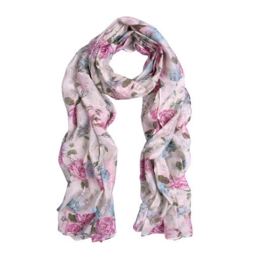 Elegant Roses Print Floral Scarf, Lilac