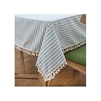 MOAAA Pastoral Cotton and Linen Striped Printed Tablecloth Restaurant Living Room Birthday Party Wild Party Decoration Tablecloth,Sky Blue,140160Cm