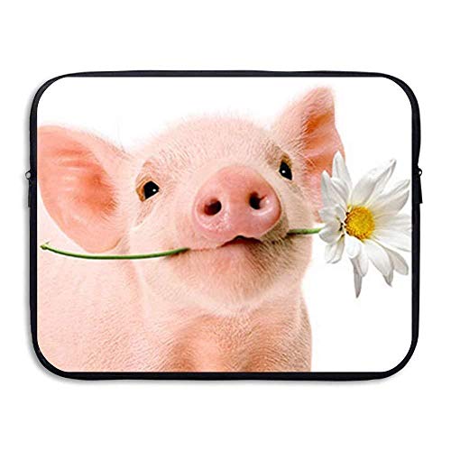 13 15 inch Pig Holds Flower Laptop Sleeve Bag Water Resistant