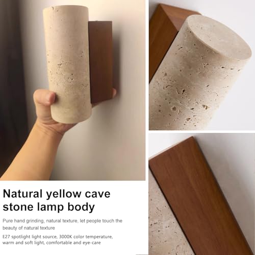 Lampara de Pared de Travertino Amarillo Natural, Estilo Japonés Wabi Sabi, Lamparas de Pared Interior de Diseño Minimalista, lampara de muro para Pasillo, Recámara o Baño, 3000K