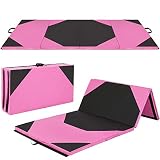 Best Choice Products 10ft 4-Panel Foam Folding Exercise Gym Mat for Gymnastics, Aerobics, Yoga w/ Handles, Pink/Black