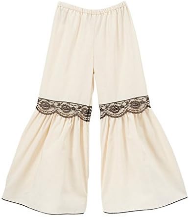 Baby Girls Ivory Black Lace Trim Flared Cotton Boho Chic Bell Pants 1T