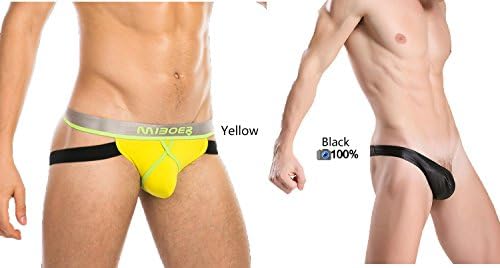 TMWEVN Men's Sexy Thong Underwear Pack, Low Rise Double T-Back, Single T-Back or Right Single Side Jockey Underwear (XL, Black+Yellow)